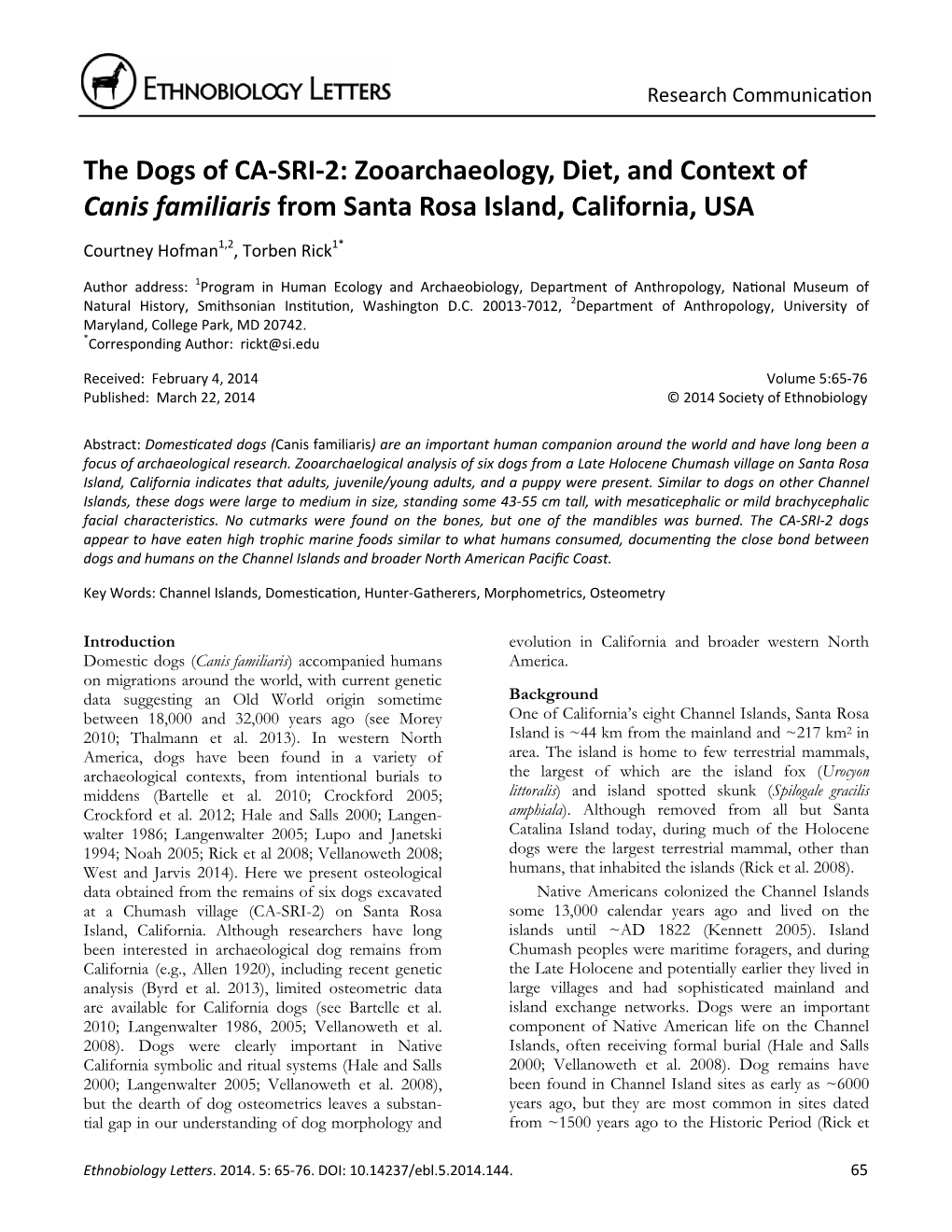 The Dogs of CA-SRI-2: Zooarchaeology, Diet, and Context