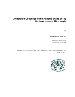 Annotated Checklist of the Aquatic Snails of the Mariana Islands, Micronesia