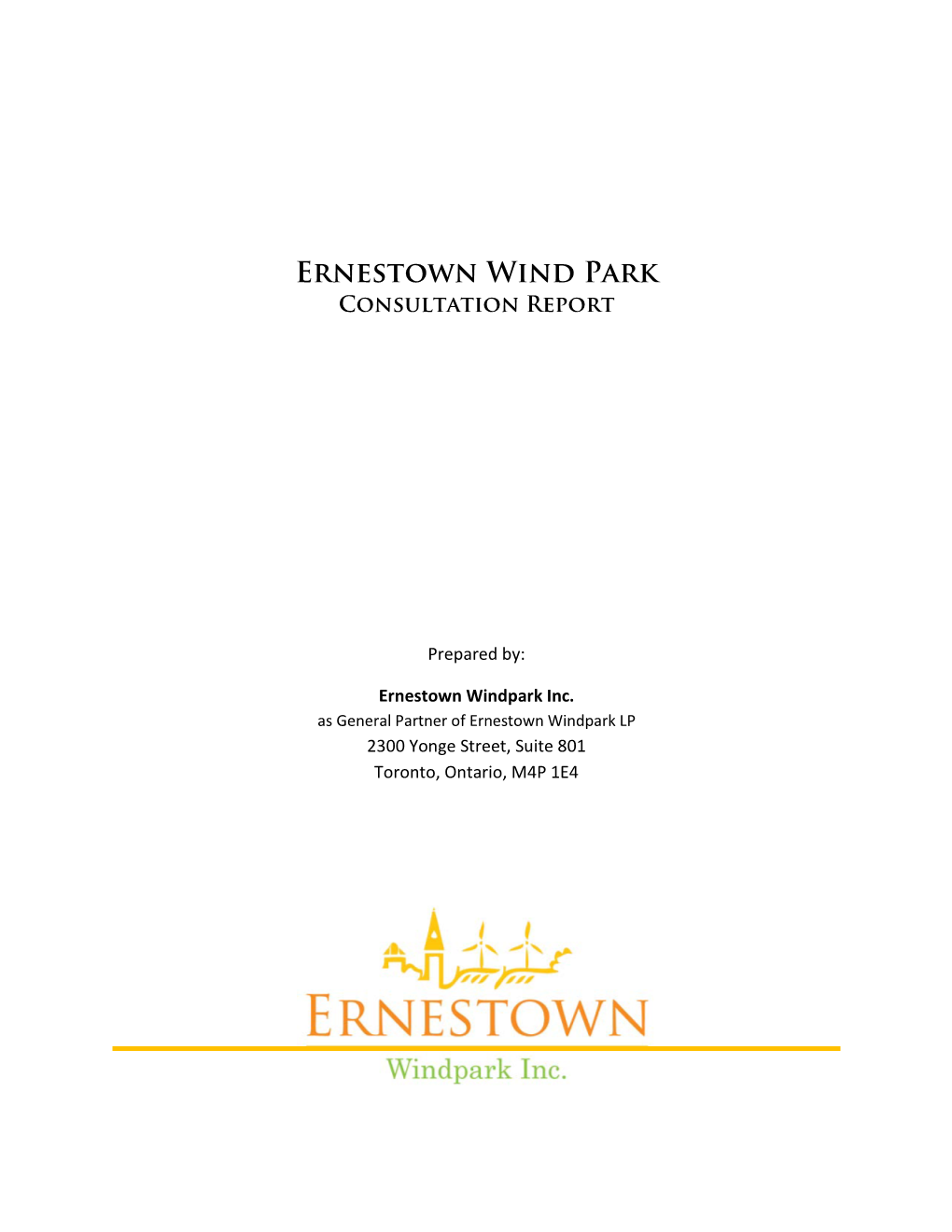 Ernestown Wind Park Consultation Report