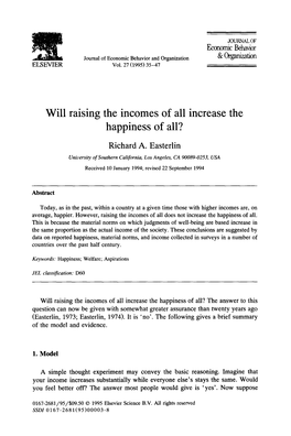 Will Raising the Incomes of All Increase the Happiness of All?