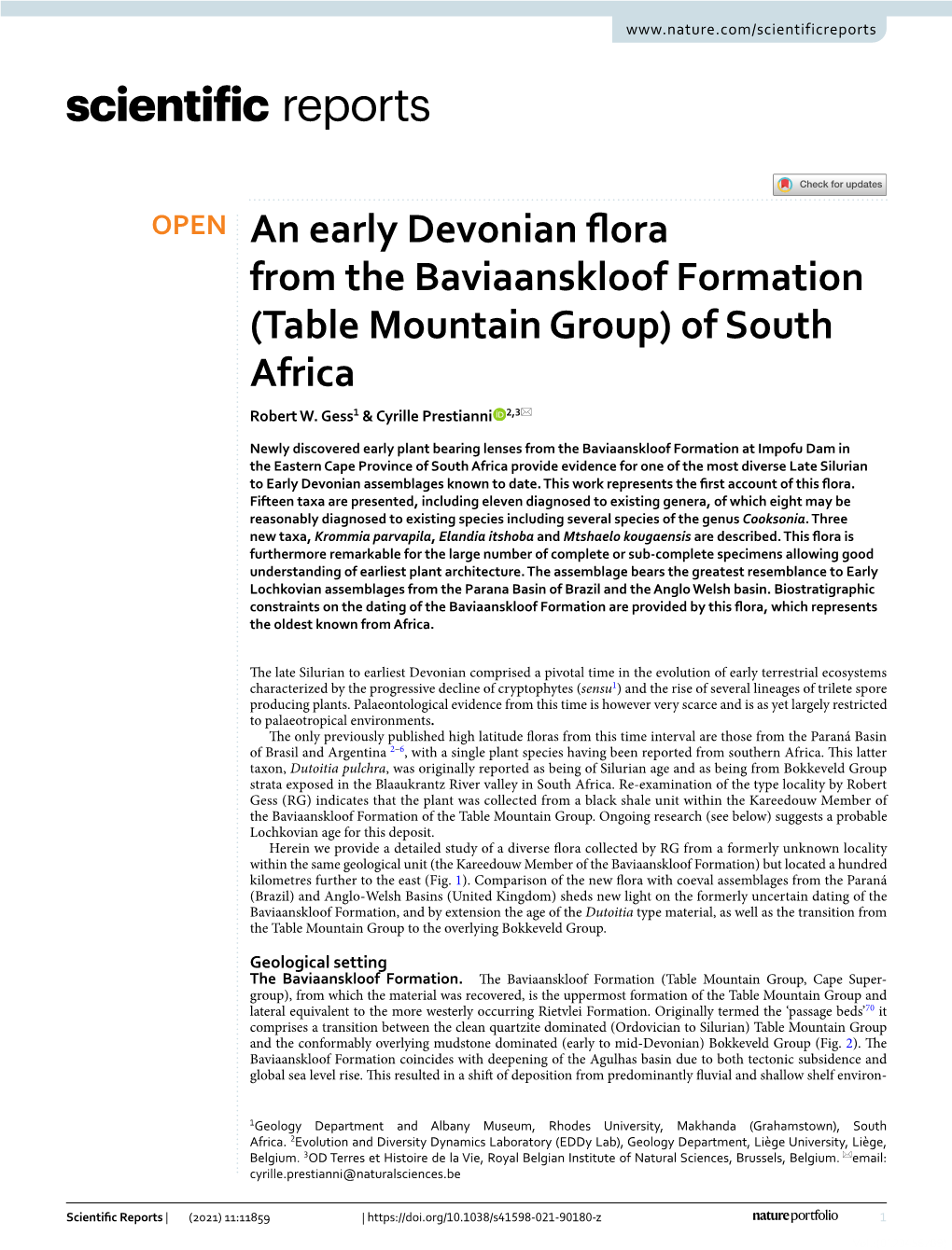 An Early Devonian Flora from the Baviaanskloof Formation