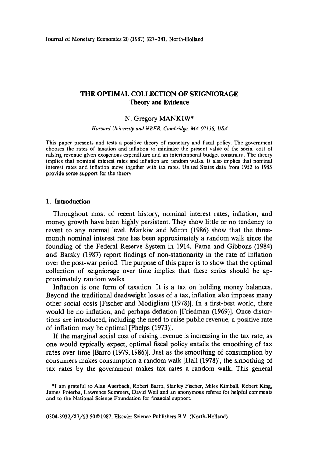 THE OPTIMAL COLLECTION of SEIGNIORAGE Theory and Evidence