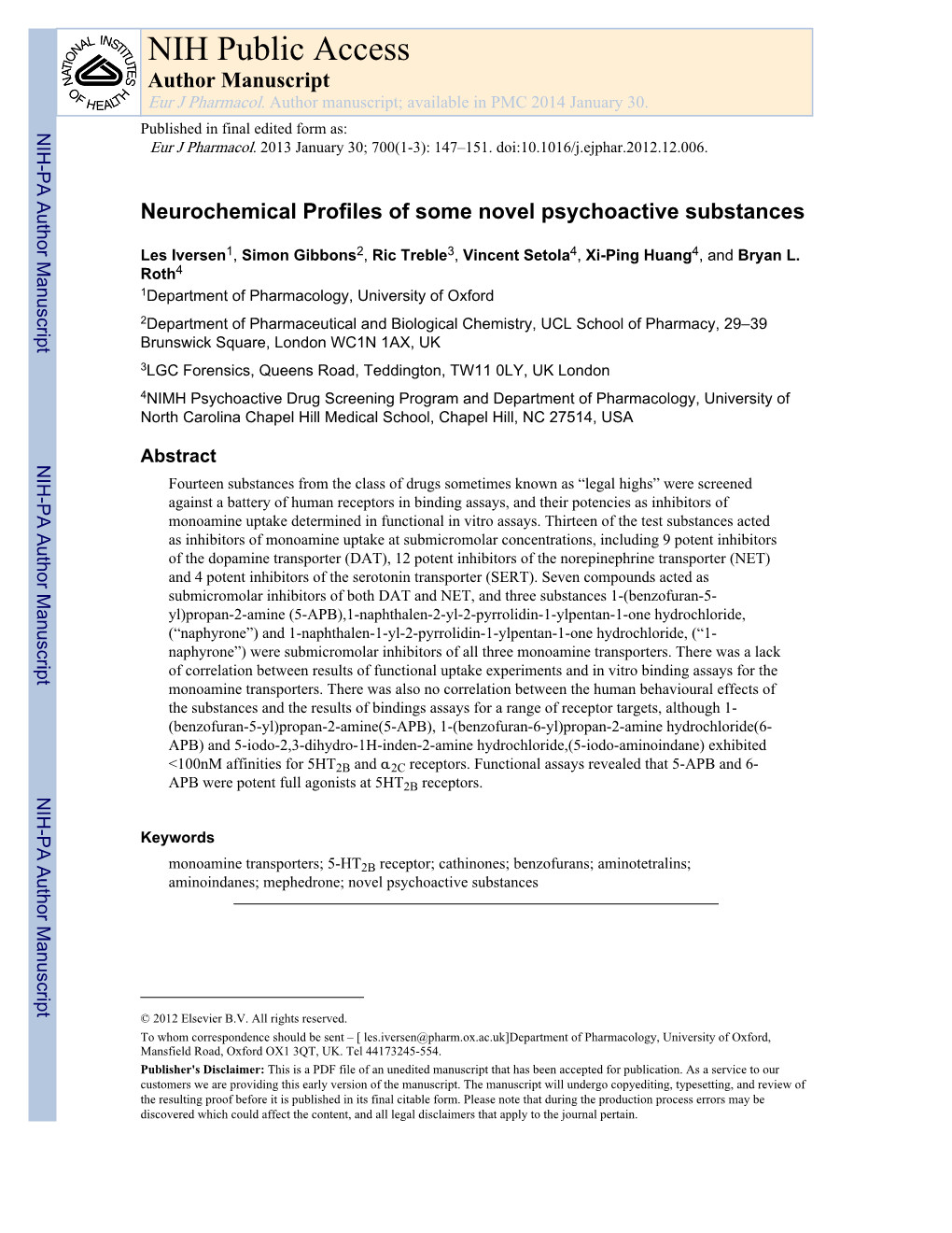 NIH Public Access Author Manuscript Eur J Pharmacol