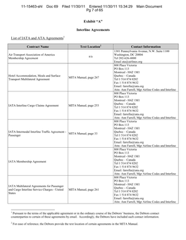 Exhibit “A” Interline Agreements List of IATA and ATA Agreements