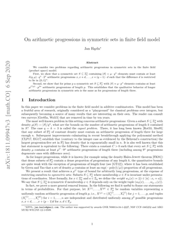 On Arithmetic Progressions in Symmetric Sets in Finite Field Model
