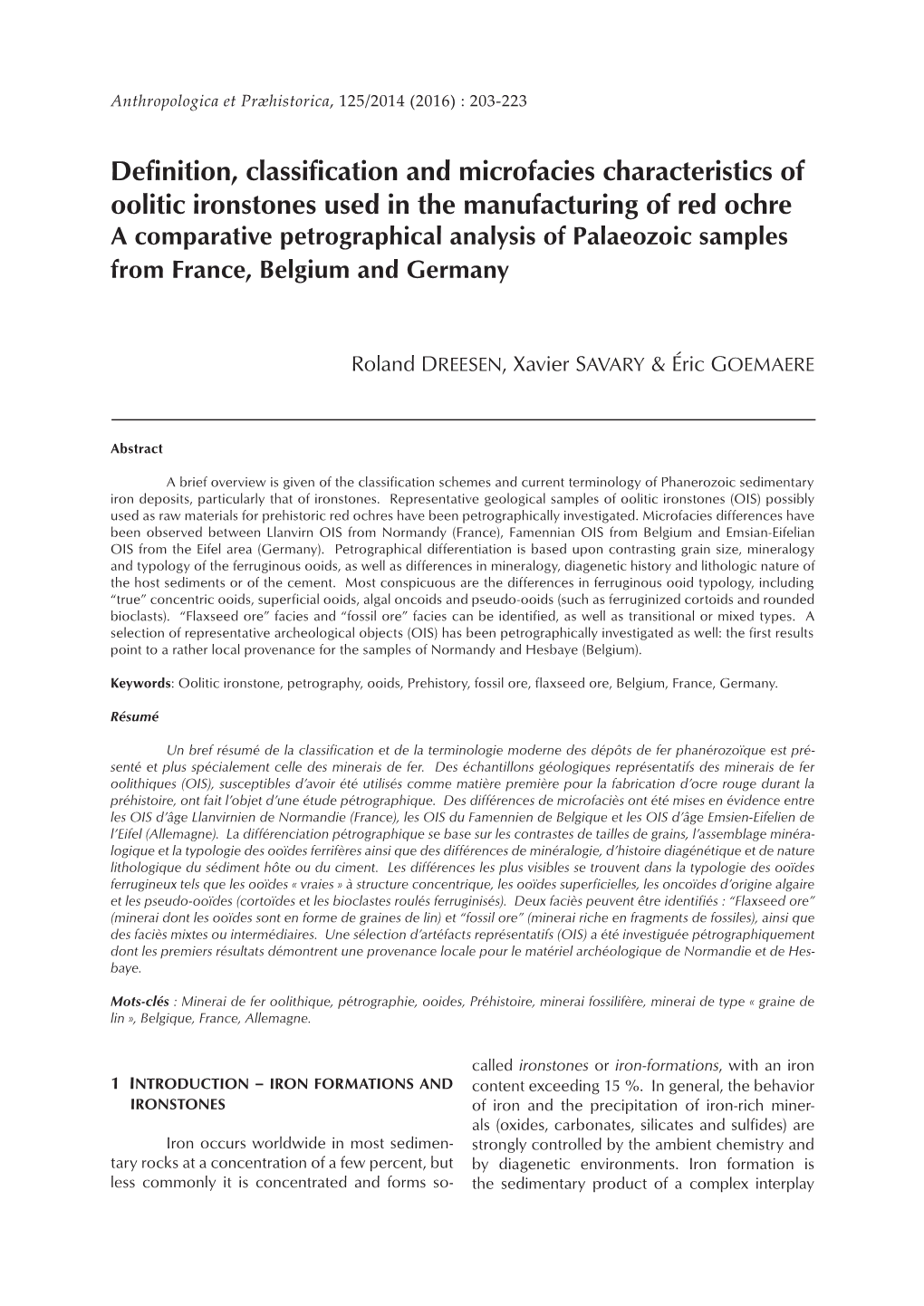 Definition, Classification and Microfacies Characteristics of Oolitic Ironstones Used in the Manufacturing of Red Ochre