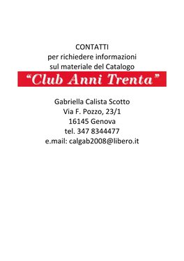 Catalogo Completo Del Mitico Club Anni Trenta Di Genova