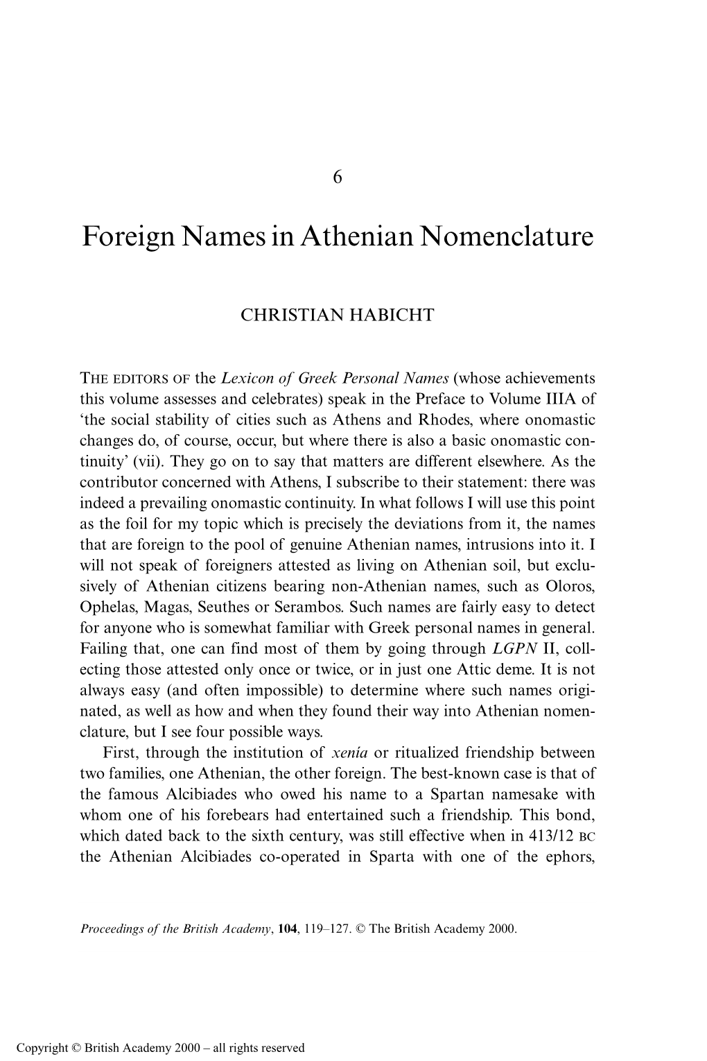 Foreign Names in Athenian Nomenclature