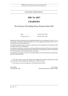 The Charities (The Bridge House Estates) Order 2001