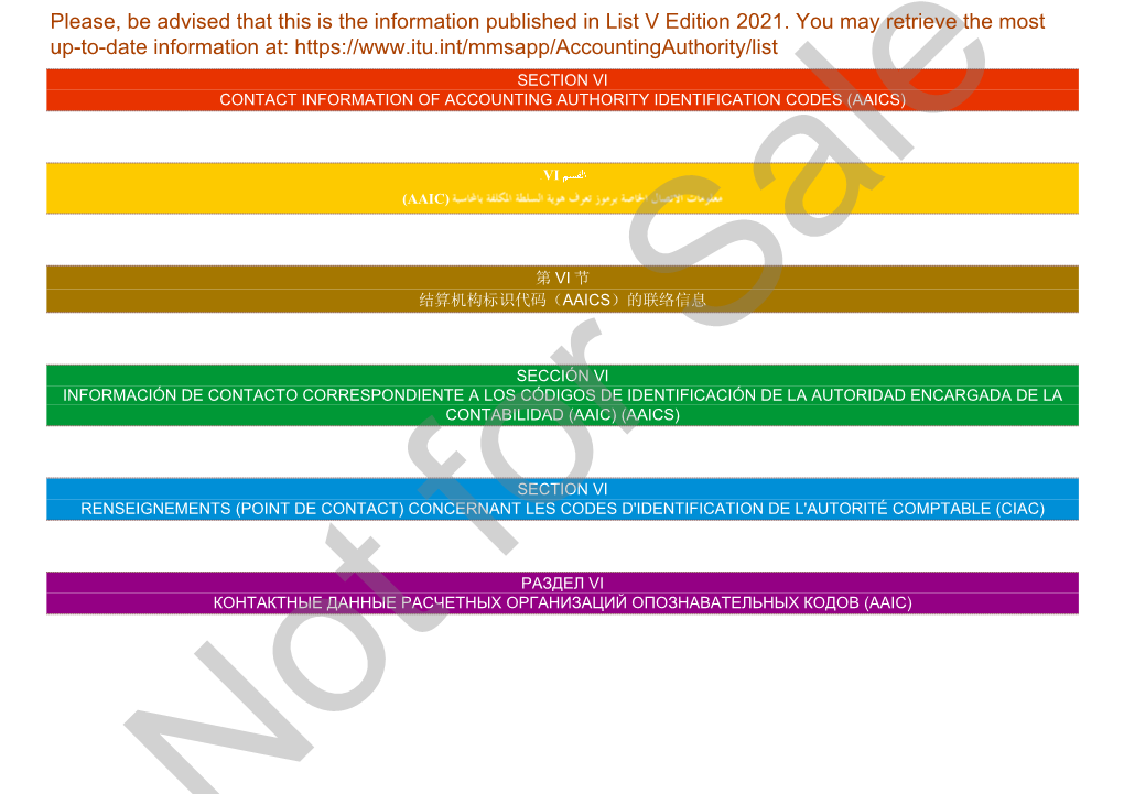 Section Vi Contact Information of Accounting Authority Identification Codes (Aaics)