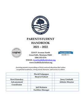 Parent/Student Handbook 2021 – 2022