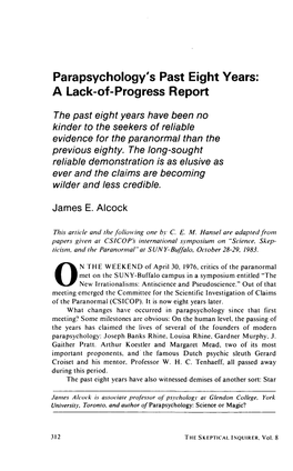 Parapsychology's Past Eight Years: a Lack-Of-Progress Report