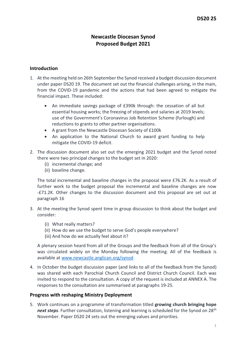 DS20 25 Newcastle Diocesan Synod Proposed Budget 2021