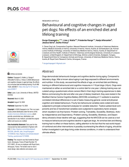 Behavioural and Cognitive Changes in Aged Pet Dogs: No Effects of an Enriched Diet and Lifelong Training