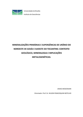 Mineralizações De Urânio Do Nordeste De Goiás E Sudeste De Tocantins