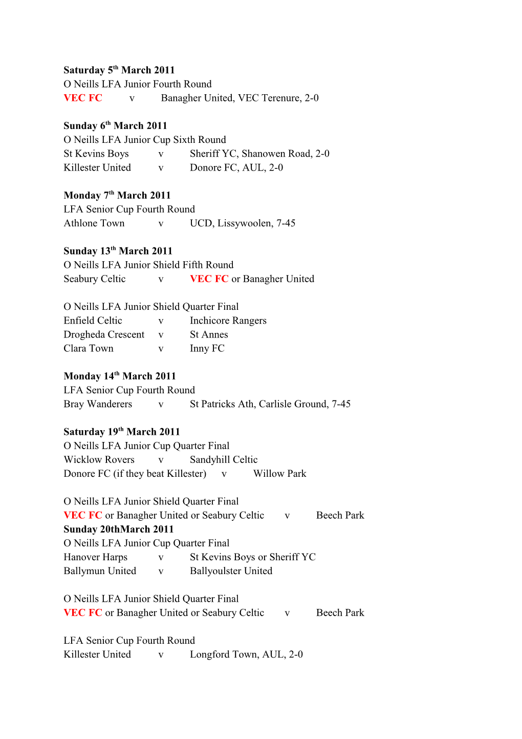 O Neills LFA Junior Shield (Saturday) First Round