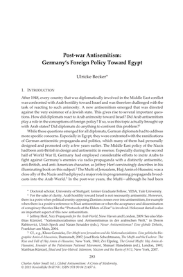 Post-War Antisemitism: Germany’S Foreign Policy Toward Egypt