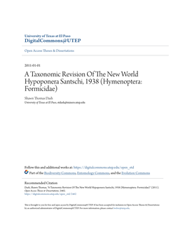 A Taxonomic Revision of the New World Hypoponera Santschi, 1938 (Hymenoptera: Formicidae)