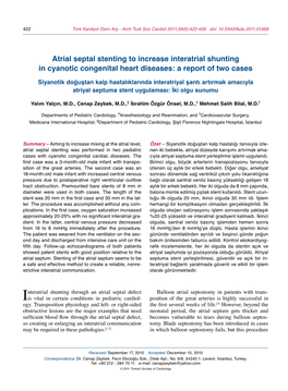 Atrial Septal Stenting to Increase Interatrial Shunting in Cyanotic Congenital Heart Diseases: a Report of Two Cases