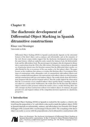 The Diachronic Development of Differential Object Marking in Spanish Ditransitive Constructions Klaus Von Heusinger Universität Zu Köln