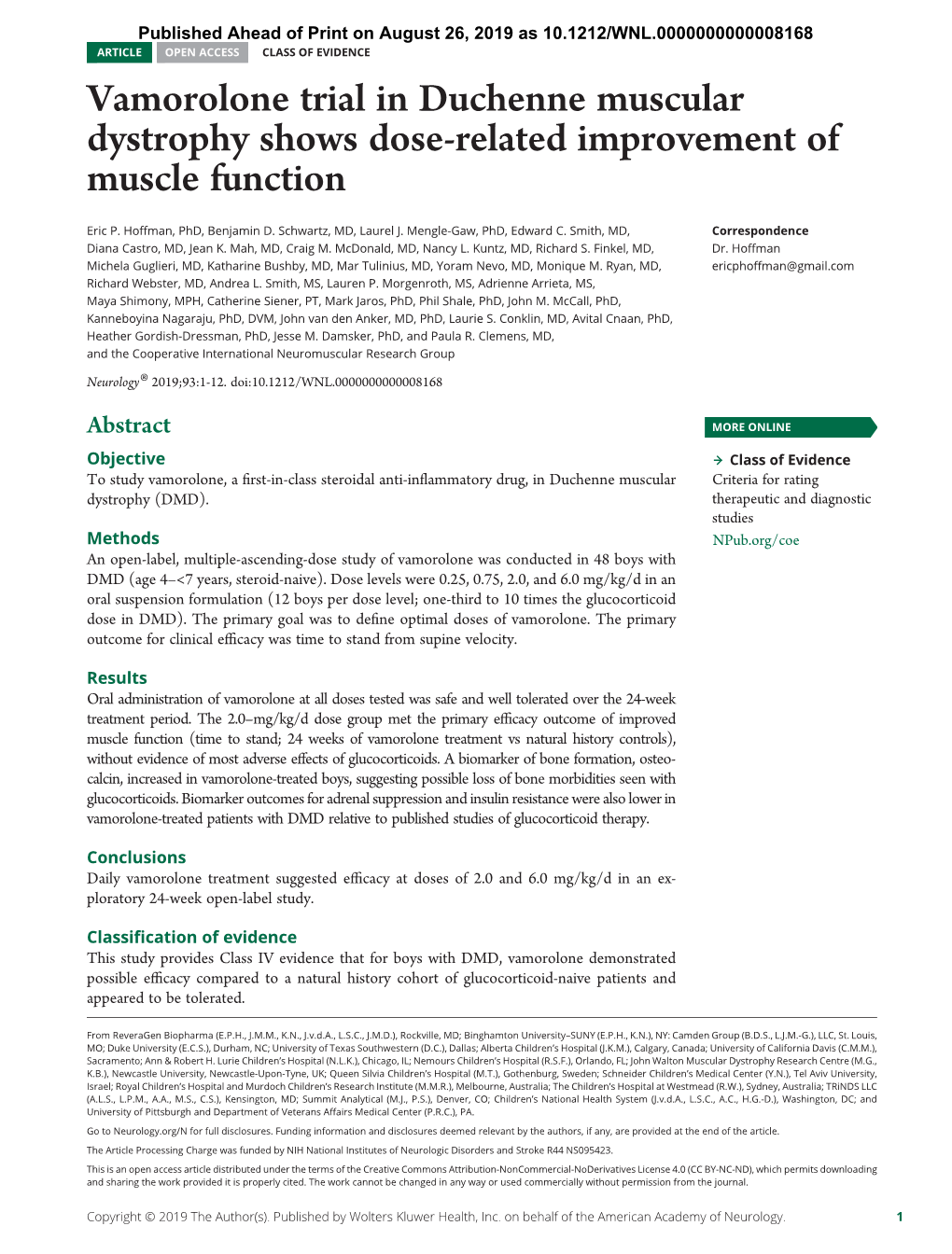 Vamorolone Trial in Duchenne Muscular Dystrophy Shows Dose-Related Improvement of Muscle Function