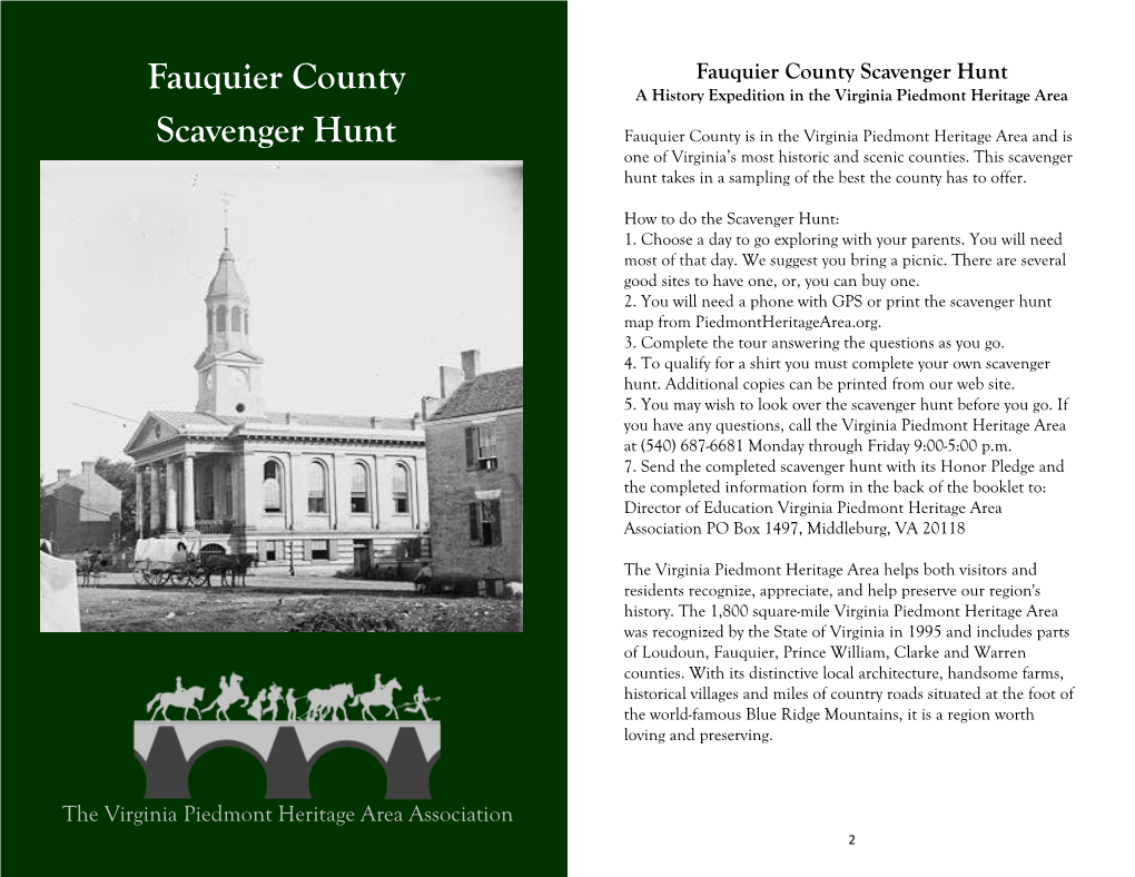 Fauquier County Scavenger Hunt Fauquier County a History Expedition in the Virginia Piedmont Heritage Area