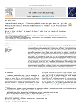 Transcriptomic Analysis of Immunoglobulin Novel Antigen Receptor (Ignar) Heavy Chain Constant Domains of Brownbanded Bamboo Shark (Chiloscyllium T Punctatum)