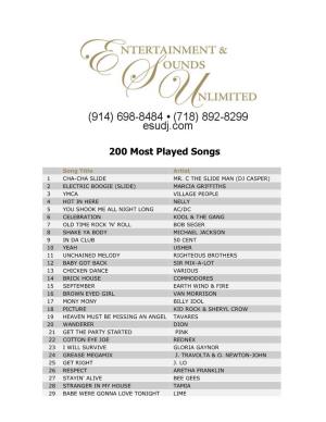 200 Most Played Songs