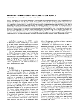 Brown Bear Management in Southeastern Alaska