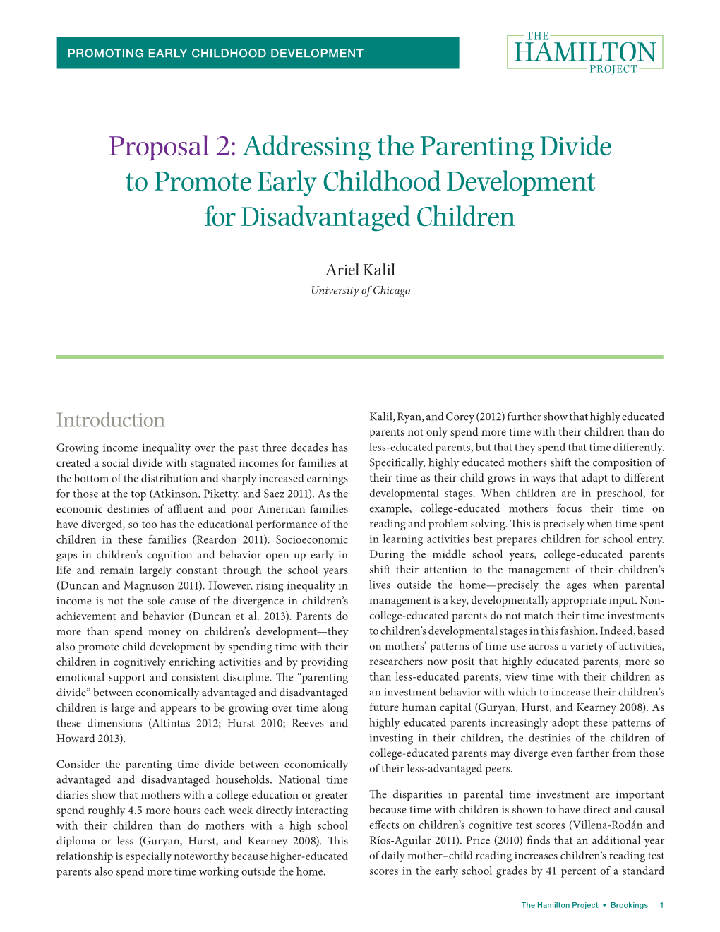 Addressing the Parenting Divide to Promote Early Childhood Development for Disadvantaged Children