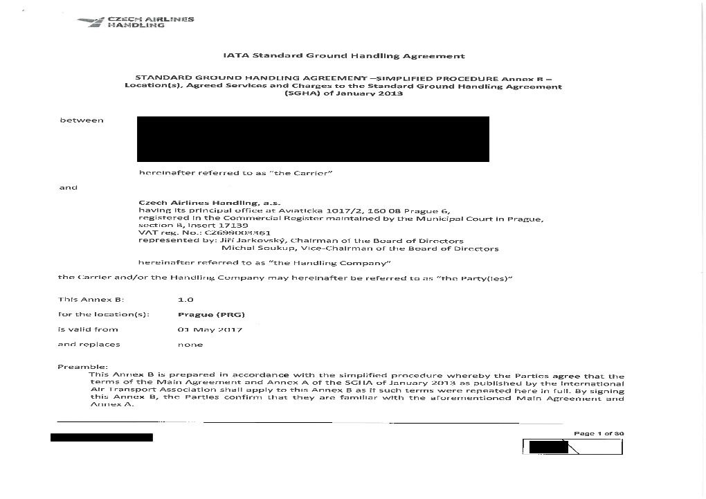 IATA Standard Ground Handling Agreement For The Locationls - DocsLib