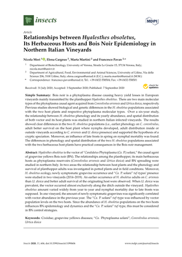 Relationships Between Hyalesthes Obsoletus, Its Herbaceous Hosts and Bois Noir Epidemiology in Northern Italian Vineyards