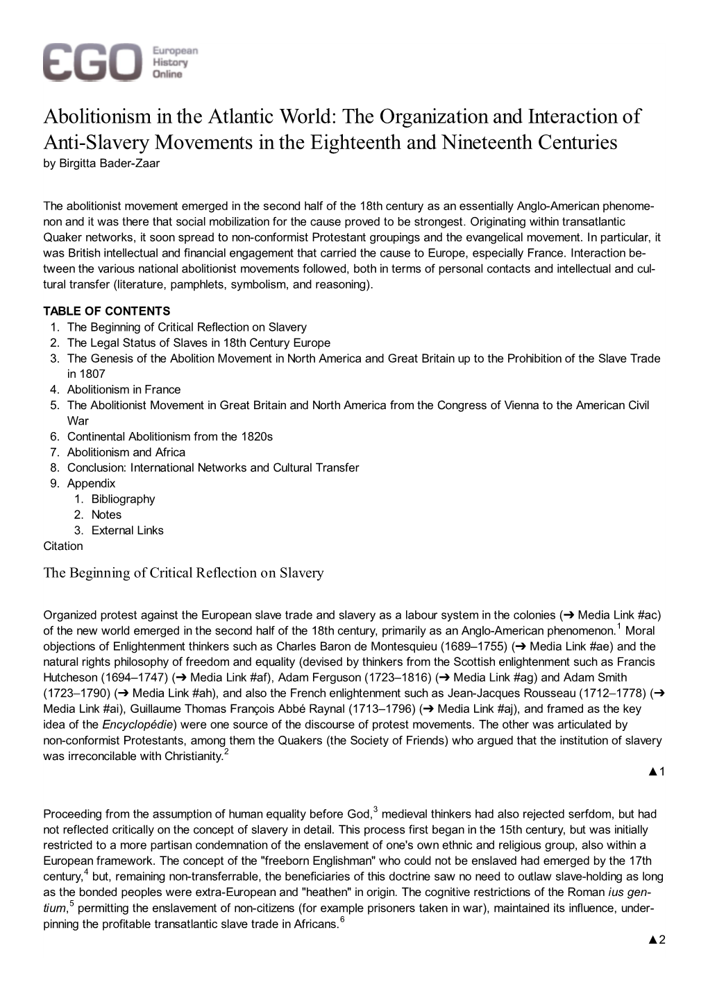 Abolitionism in the Atlantic World: the Organization and Interaction of Anti-Slavery Movements in the Eighteenth and Nineteenth Centuries by Birgitta Bader-Zaar