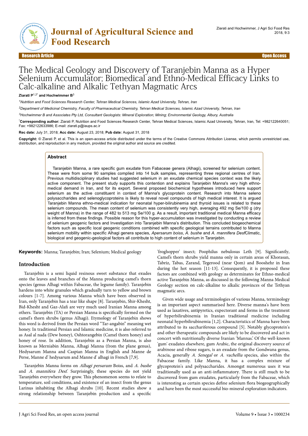 The Medical Geology and Discovery of Taranjebin Manna As a Hyper