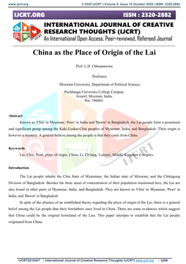 China As the Place of Origin of the Lai