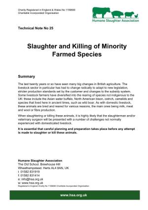 Slaughter and Killing of Minority Farmed Species