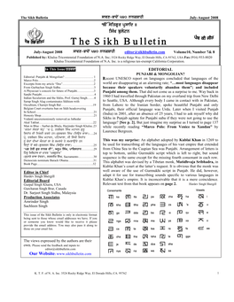 The Sikh Bulletin Swvx-Bwdon 540 Nwnkswhi July-August 2008
