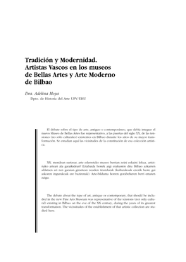 Tradición Y Modernidad. Artistas Vascos En Los Museos De Bellas Artes Y Arte Moderno De Bilbao