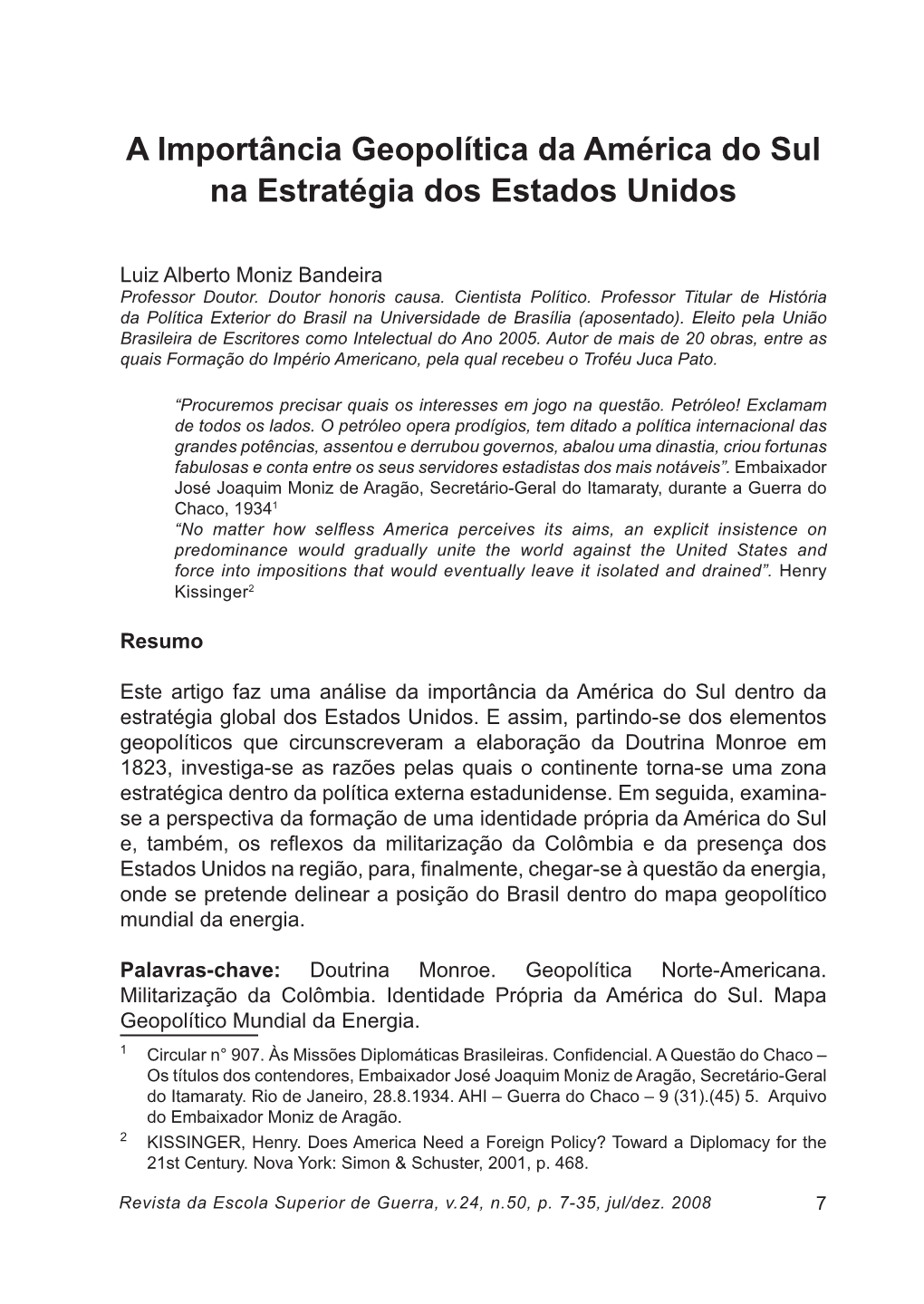 A Importância Geopolítica Da América Do Sul Na Estratégia Dos Estados Unidos