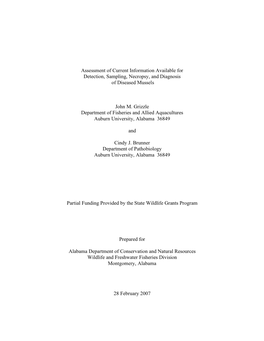 Assessment of Current Information Available for Detection, Sampling, Necropsy, and Diagnosis of Diseased Mussels