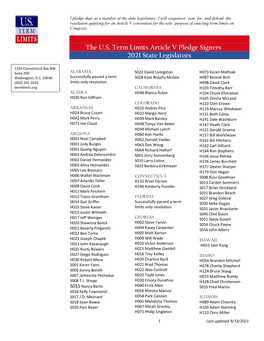 2021 State Legislator Pledge Signers