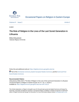 The Role of Religion in the Lives of the Last Soviet Generation in Lithuania