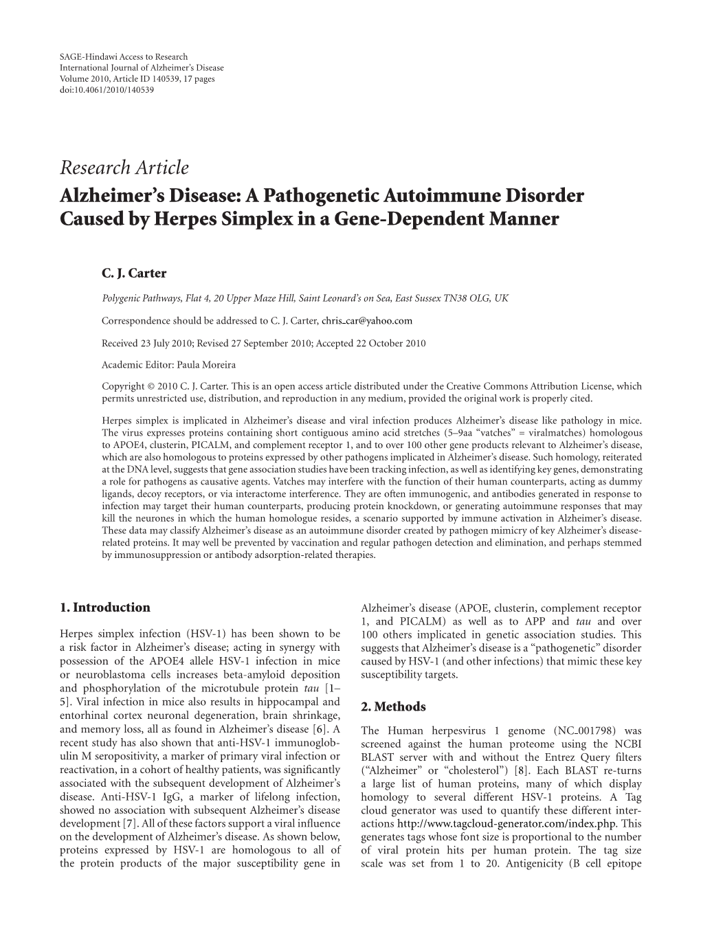 Research Article Alzheimer's Disease