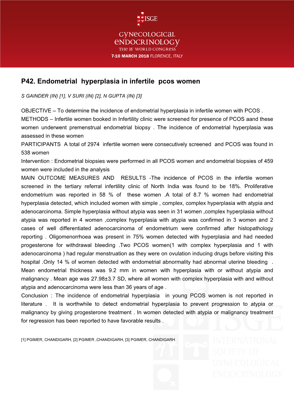 P42. Endometrial Hyperplasia in Infertile Pcos Women