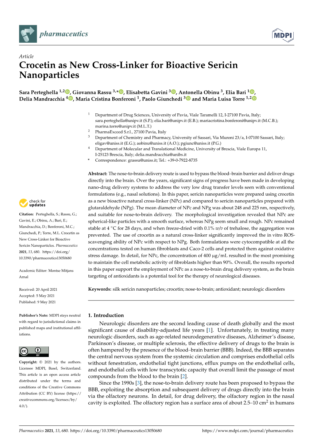 Crocetin As New Cross-Linker for Bioactive Sericin Nanoparticles