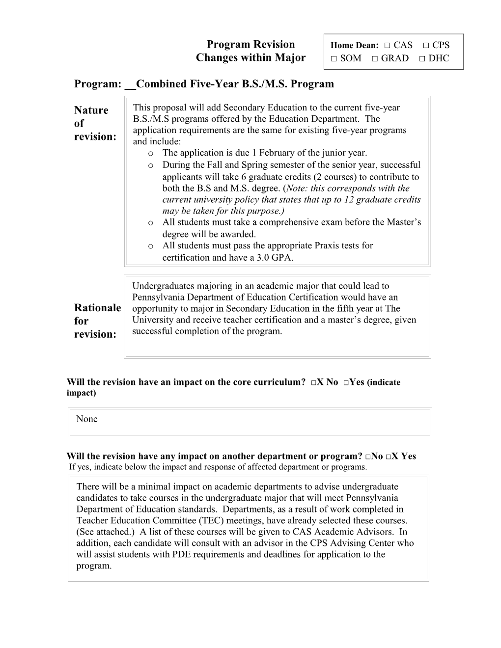 Program: __Combined Five-Year B.S./M.S. Program