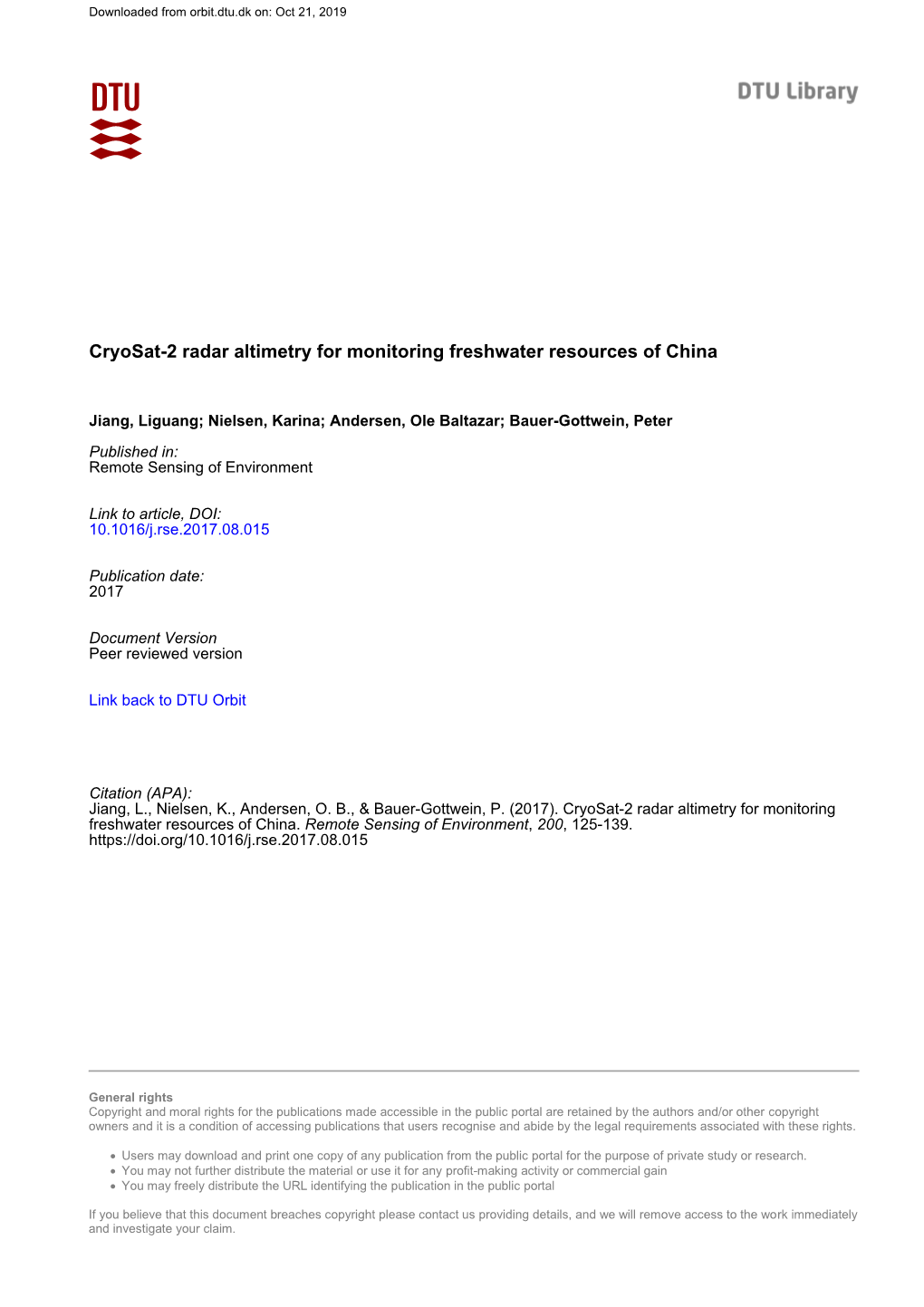 Cryosat-2 Radar Altimetry for Monitoring Freshwater Resources of China