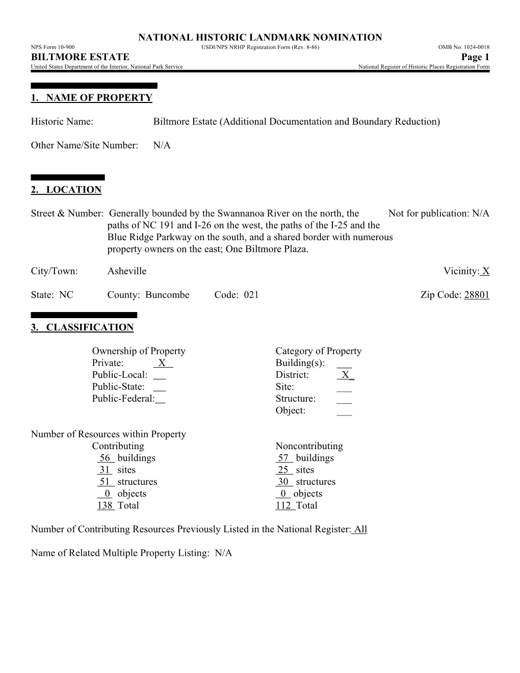 BILTMORE ESTATE Page 1 United States Department of the Interior, National Park Service National Register of Historic Places Registration Form