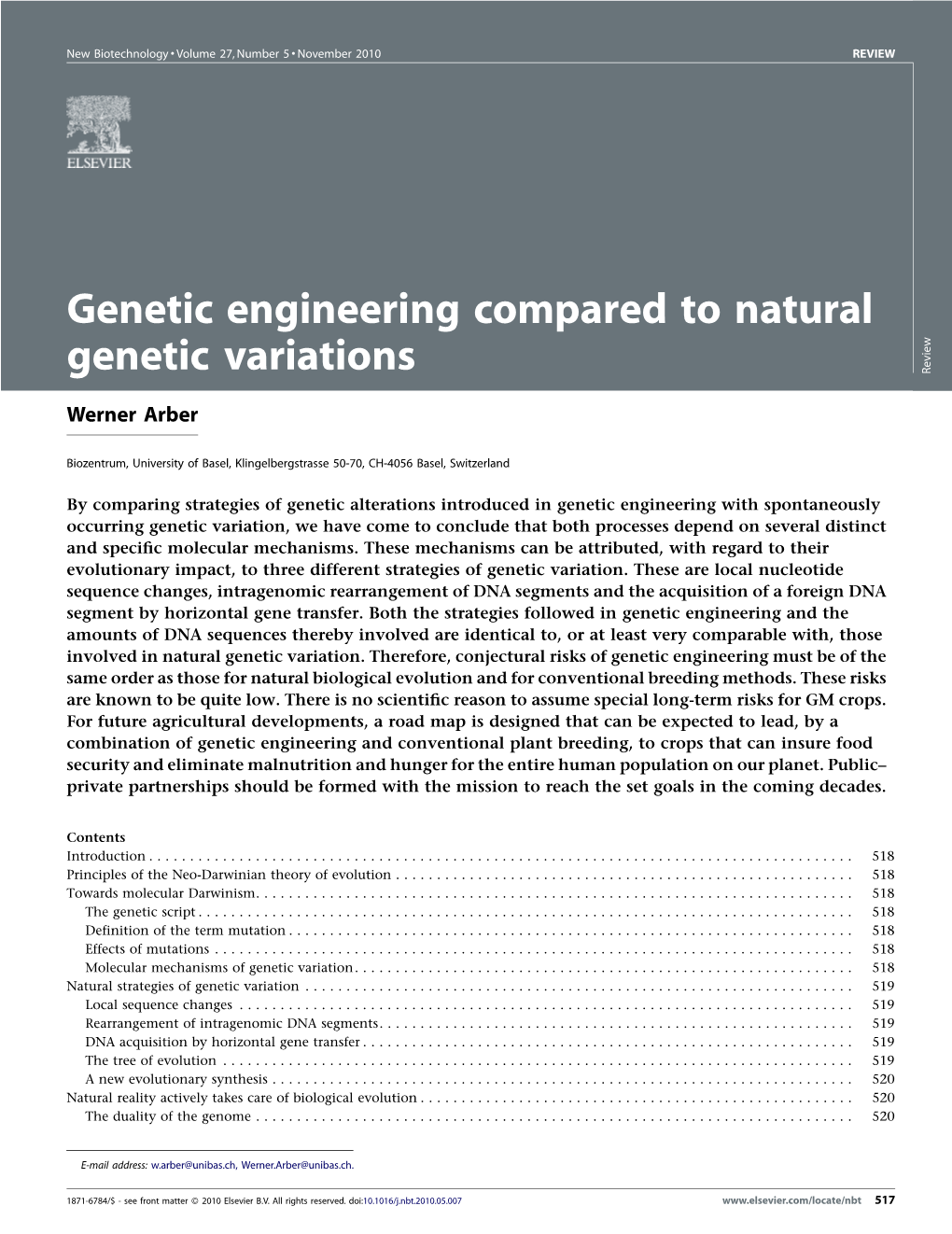 Genetic Engineering Compared to Natural Genetic Variations