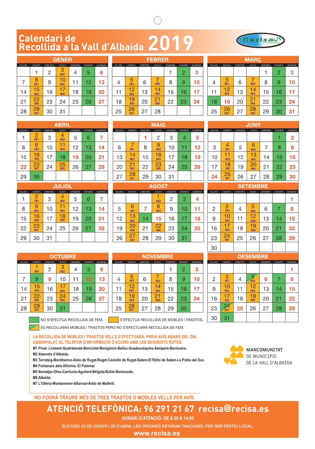 Calendari De Recollida a La Vall D'albaida